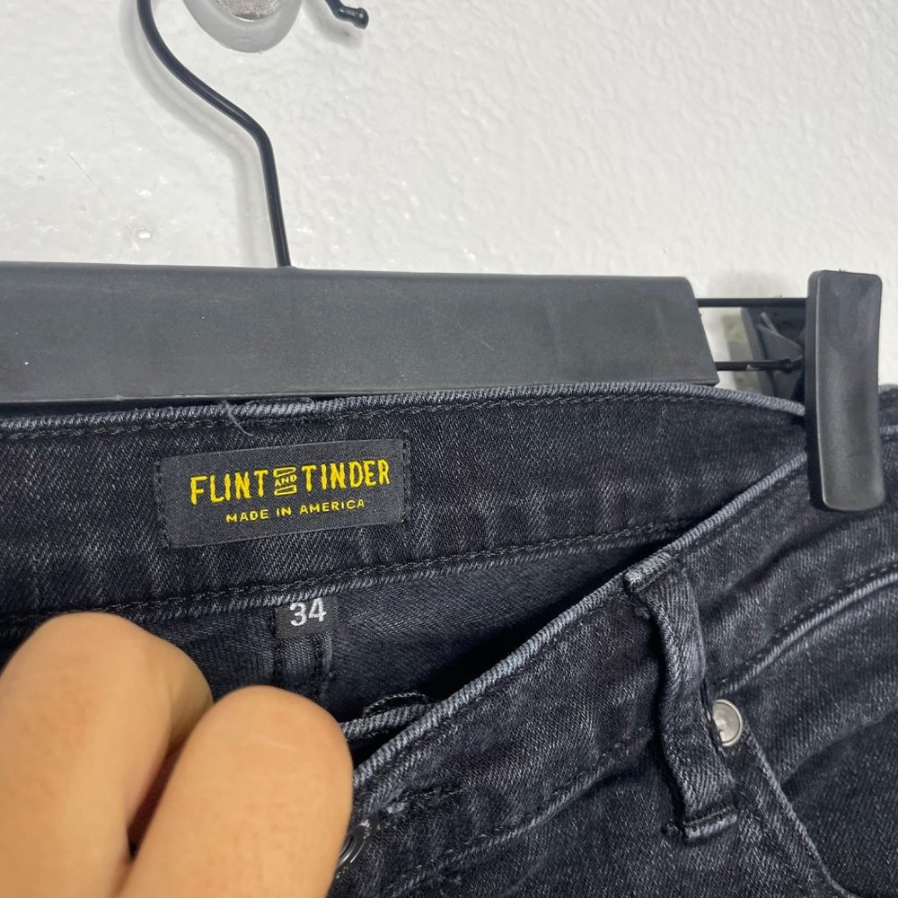 Flint and Tinder Mens Bottoms Size 34 Faded Black Straight Tapered Denim Jeans - Picture 3 of 15